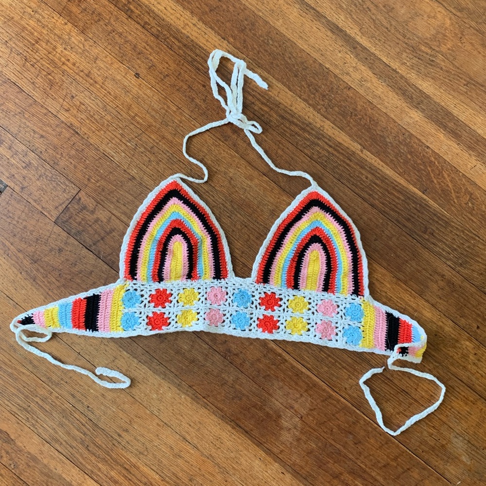 Crochet halter bra top tie back